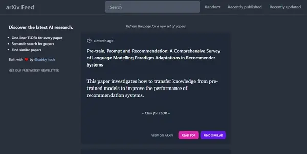 Screenshot of Arxiv Feed