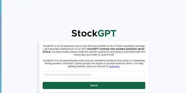 Screenshot of StockGPT